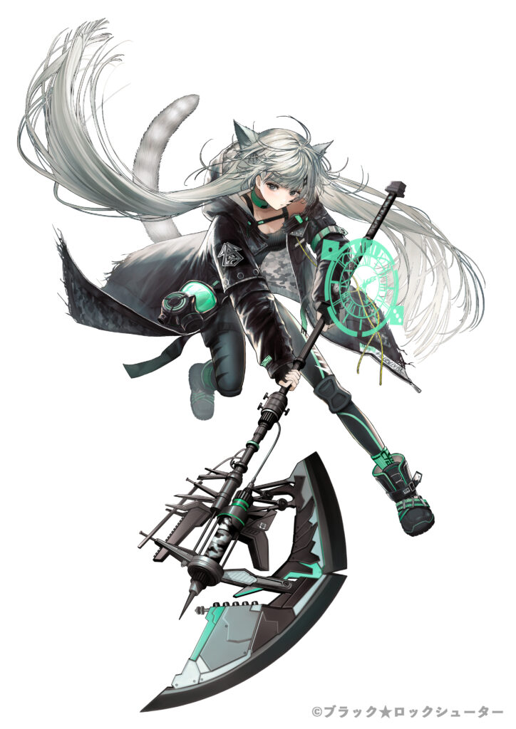 Good Smile Company / G2 Studios『ブラック★ロックシューター FRAGMENT』★5 フーリンの覚醒後イラスト。ひろせがイラスト、衣装・武器デザインを担当。