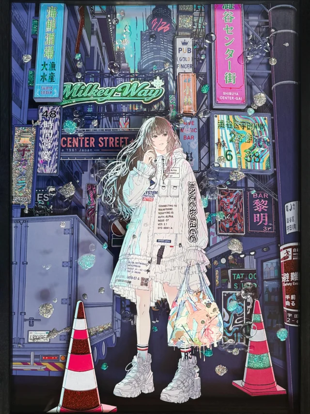 [Shibuya in 2126] 
A Future That Never “Materialized”

Size: 442 × 616 × 42 mm 
Materials: UV print on acrylic sheet ×3, UV print on PVC sheet, acrylic, UV resin, glitter powder, special paper, frame 
2026

5/22(金)〜6/4(木)にSHIBUYA XXIにて開催される、tagboat様(@gallerytagboat )主催「ART 渋谷派 Vol.3 DIGITAL JAM」出展作品です。

見る角度によって印象や光の反射が変化する作品となっておりますので、ぜひ会場にて実物をご覧いただけますと嬉しいです。

※会場・ECにてご購入可能です。 
https://www.tagboat.com/products/list.php?author_id=1004920

▼展示詳細 
http://tagboat.co.jp/第三回art渋谷派/

「ART 渋谷派Vol.3 DIGITAL JAM」
日程 5/22(金)〜6/4(木) 
場所 SHIBUYA XXI
〒150-0042東京都渋谷区宇田川町12-7渋谷エメラルドビル １Ｆ
時間　11:00~18:00（5/22は17:00から）
※オープニングパーティー
5月22日(金) 18:30~20:30
お申し込みはこちらから

https://docs.google.com/forms/d/e/1FAIpQLScOEHk2IAgfrwpXxwMe3qpHmRis-uyimLUPSZWbbqnc9Y7Zcw/viewform?usp=header

━━━━━━━━━━━━━━

[Shibuya in 2126] 
A Future That Never “Materialized”

Size: 442 × 616 × 42 mm 
Materials: UV print on acrylic sheet ×3, UV print on PVC sheet, acrylic, UV resin, glitter powder, special paper, frame 
2026

This work will be exhibited at “ART Shibuya-ha Vol.3 DIGITAL JAM” hosted by tagboat (@gallerytagboat ), held at SHIBUYA XXI from May 22 to June 4.

The appearance and reflections of the work change depending on the viewing angle., and I would be very happy if you could experience the actual work at the venue.

▼Exhibition Details 
http://tagboat.co.jp/third-time-art-Shibuya-ha/

*Available for purchase at the venue and online.

https://www.tagboat.com/products/list.php?author_id=1004920

#contemporaryart
#mixedmediaart
#japaneseartist
#digitalart
#shibuya