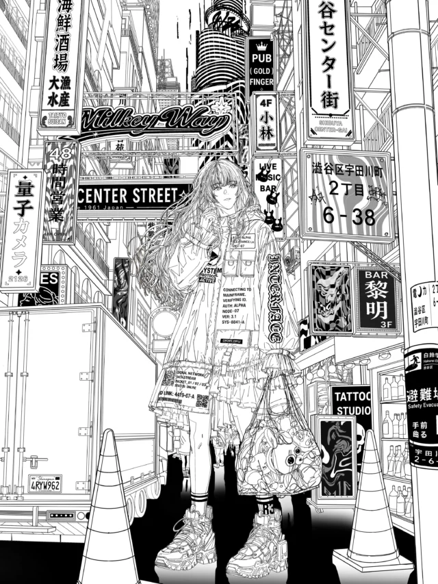 [Shibuya in 2126]
A Future That Never “————”

Size: 6890 × 4936 px
Materials: ————
2026

5/22(金)〜6/4(木)にSHIBUYA XXIにて開催される、tagboat様(@gallerytagboat)主催「ART 渋谷派 Vol.3 DIGITAL JAM」出展作品の線画データです。

こちらの線画をもとに彩色・物質化をし、展示作品として制作いたしました！
完成作品では見えなくなっている線や構造も含めてご覧いただけますと幸いです。

会期は明日までとなりますので、ぜひ会場にて実物をご覧いただけますと嬉しいです🙏✨

※作品は展示会場・オンラインにてご購入いただけます。

https://www.tagboat.com/products/list.php?author_id=1004920

▼詳細▼

https://shokohirose.com/2026/05/29/2026-05-5-22-6-4

[Shibuya in 2126]
A Future That Never “————”
Size: 6890 × 4936 px
Materials: ————
2026

This is the line drawing data for the artwork exhibited at "ART Shibuya-ha Vol.3 DIGITAL JAM," hosted by tagboat (@gallerytagboat), held at SHIBUYA XXI from May 22nd (Fri) to June 4th (Thu).

Based on this line drawing, the artwork was colored and materialized to create the exhibited piece!

We hope you will be able to see the lines and structure, including those not visible in the finished work.

The exhibition ends tomorrow, so we would be delighted if you could see the actual artwork at the venue! 🙏✨

*The artwork is available for purchase at the exhibition venue and online.

https://www.tagboat.com/products/list.php?author_id=1004920

▼Details▼

https://shokohirose.com/2026/05/29/2026-05-5-22-6-4

#廣瀬祥子
#contemporaryart
#lineart
#shibuya
#tagboat